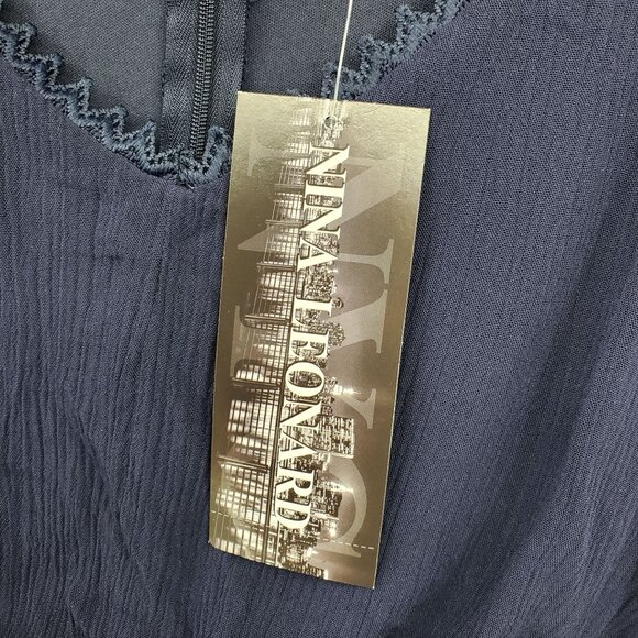 NWT Nina Leonard Crochet Trim Navy Blue Boho Coastal Long Maxi Dress Size XL - Picture 4 of 9